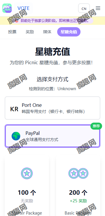 picnic 充值页的支付方式选择界面